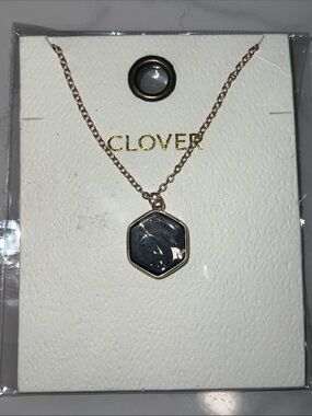 Clover Gold-Tone Hexagon Pendant Necklace with Black Stone